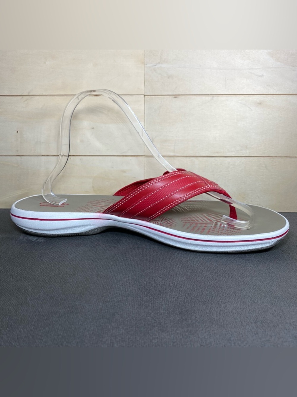 Clarks Breeze Sea Sandals Red White Grey Women's Size 11 Shoes Flip-Flops - Picture 3 of 11